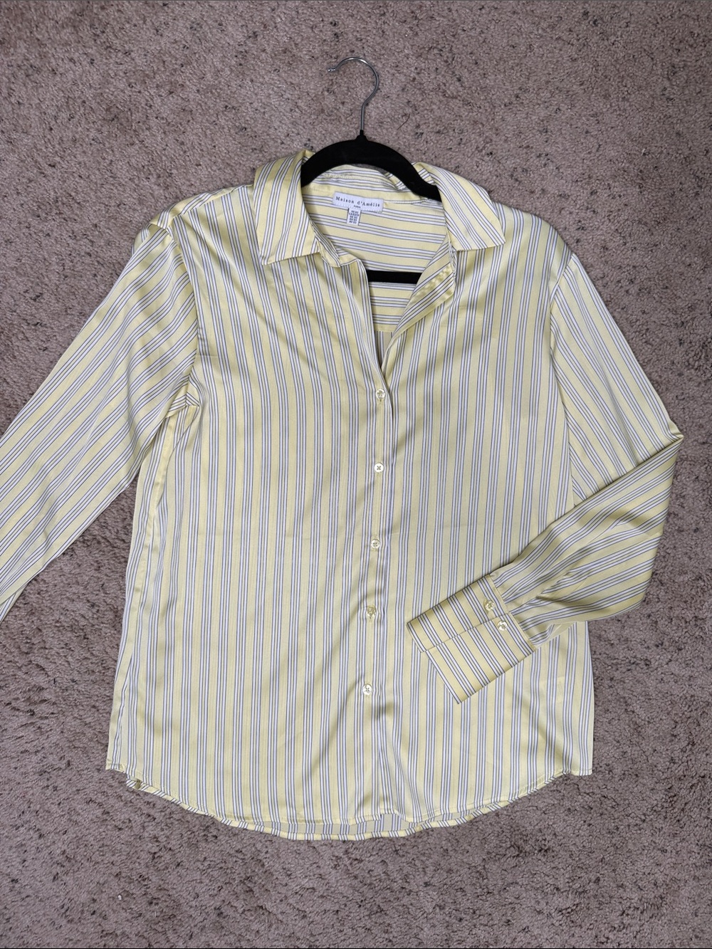 NWOT Silky Yellow Striped Button-Up Blouse XS